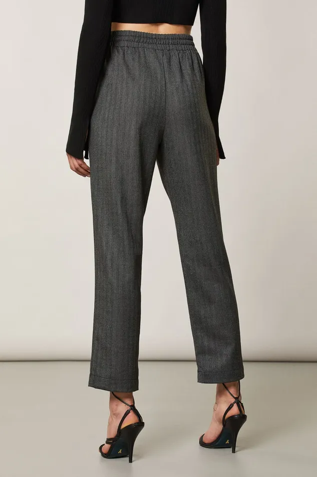 Patrizia Pepe Viscose Ankle Pants Black Dark Gray Texture Apparel Cigarette