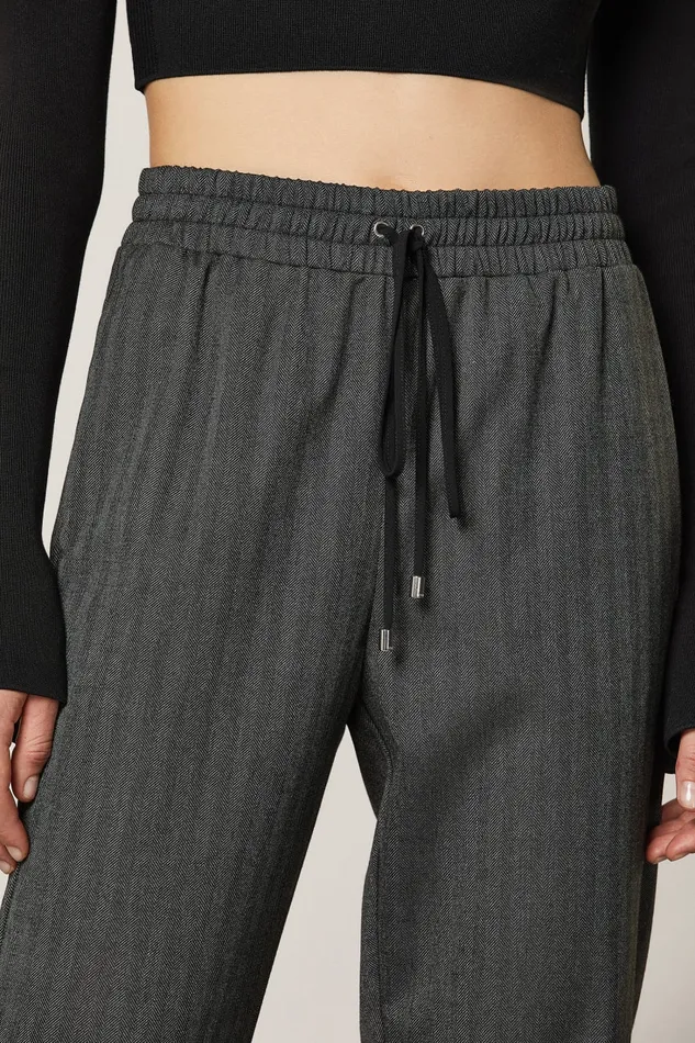 Patrizia Pepe Viscose Ankle Pants Black Dark Gray Texture Apparel Cigarette