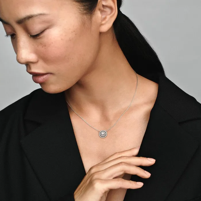 Pendant Necklaces Women Pandora Sparkling Double Halo Collier Necklace