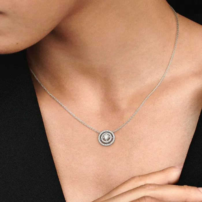 Pendant Necklaces Women Pandora Sparkling Double Halo Collier Necklace