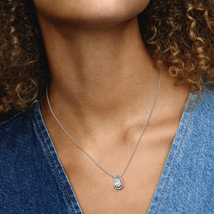 Pendant Necklaces Women Pandora Sparkling Pear Halo Collier Necklace