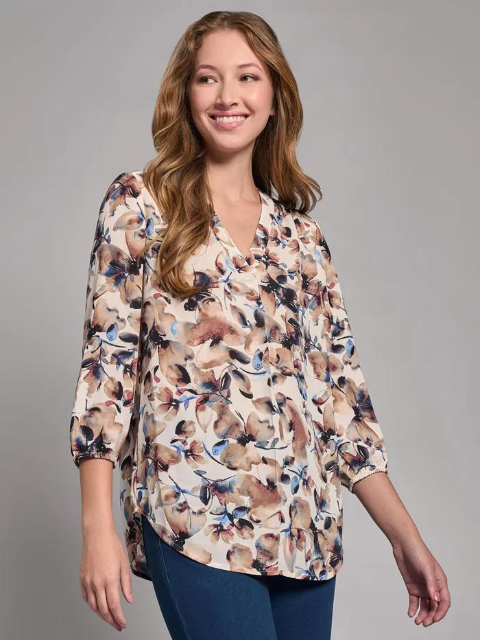 Plus Print VNeck Pleated Kelly Blouse Women Jones New York Plus Tops