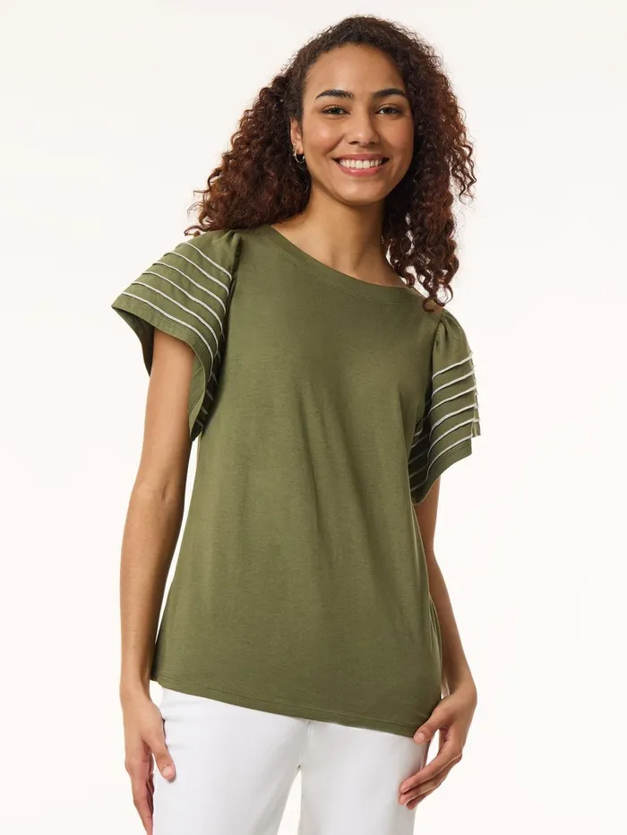 Plus Size Flutter ShortSleeve Top Cotton Modal Women Jones New York Plus Tops