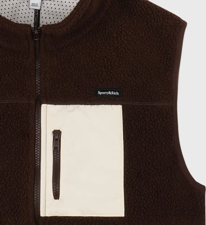 Polar Fleece And Sherpa Women Sporty and Rich Zipped Sherpa Vest 8211 ChocolateCream