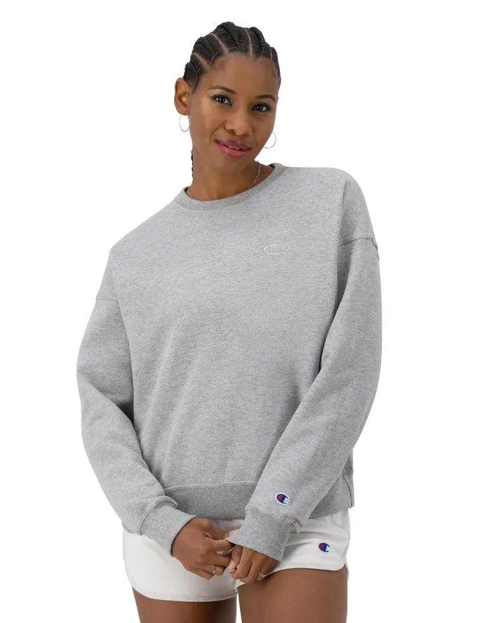 Powerblend Crewneck Sweatshirt C Logo Oxford Grey Heather Women Champion Hoodies and Sweatshirts Powerblend Crewneck Sweatshirt C Logo Oxford Grey Heather Women Champion Hoodies and Sweatshirts