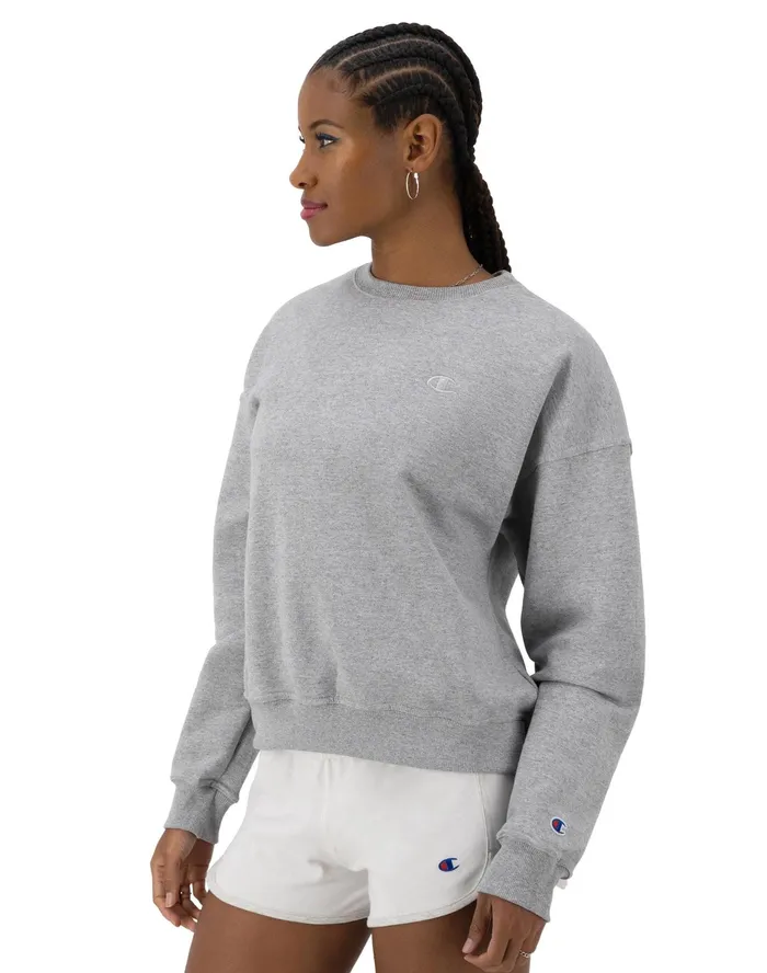 Powerblend Crewneck Sweatshirt C Logo Oxford Grey Heather Women Champion Hoodies and Sweatshirts