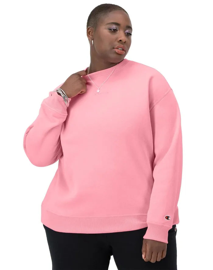 Powerblend Crewneck Sweatshirt Embroidered Script Logo Plus Size Marzipan Pink Women Champion Hoodies and Sweatshirts Powerblend Crewneck Sweatshirt Embroidered Script Logo Plus Size Marzipan Pink Women Champion Hoodies and Sweatshirts