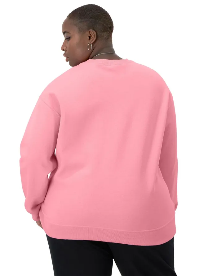 Powerblend Crewneck Sweatshirt Embroidered Script Logo Plus Size Marzipan Pink Women Champion Hoodies and Sweatshirts