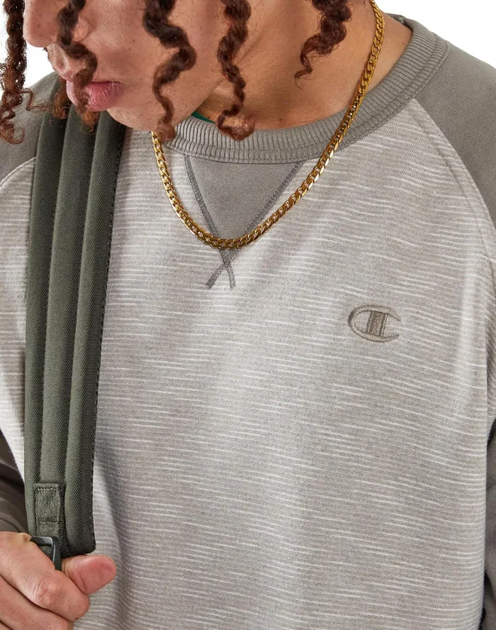 Powerblend Crewneck Sweatshirt Striped C Logo Sandalwood Greyarctic Cold Beigesandalwood Grey Men Champion Hoodies and Sweatshirts