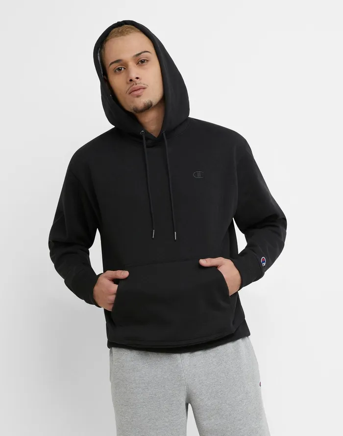Powerblend Hoodie C Logo Black Men Champion Hoodies and Sweatshirts