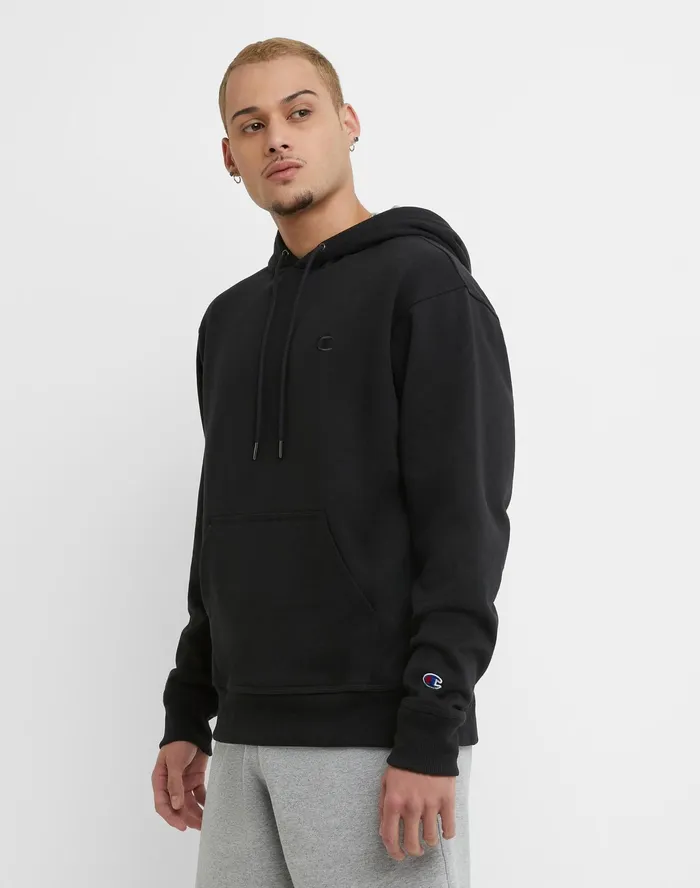 Powerblend Hoodie C Logo Black Men Champion Hoodies and Sweatshirts