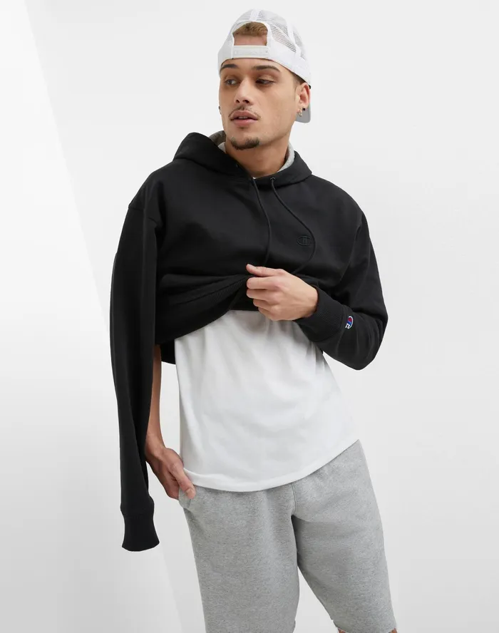 Powerblend Hoodie C Logo Black Men Champion Hoodies and Sweatshirts