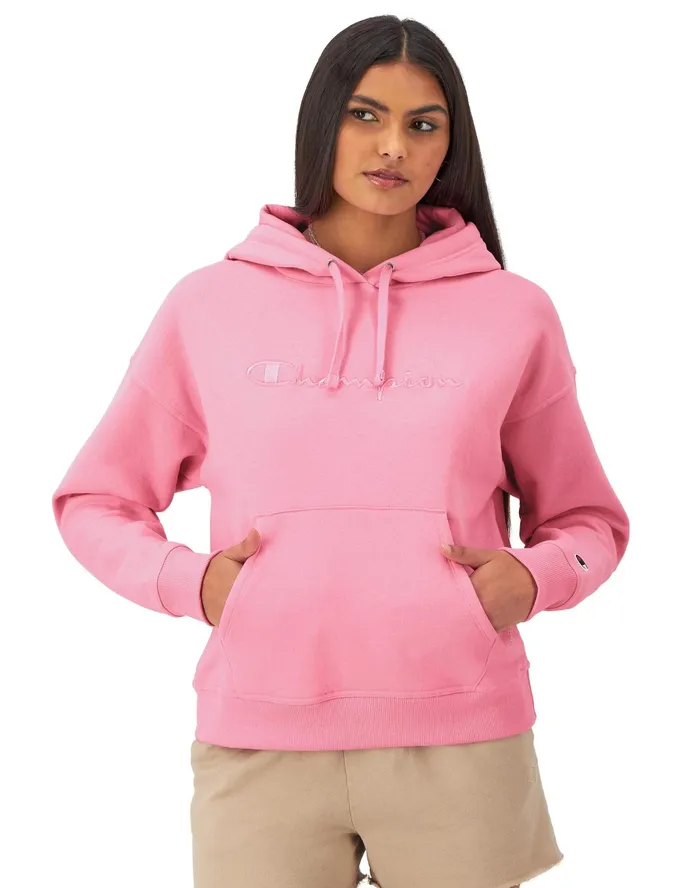 Powerblend Hoodie Relaxed Full Embroidered Script Logo Marzipan Pink Women Champion Hoodies and Sweatshirts Powerblend Hoodie Relaxed Full Embroidered Script Logo Marzipan Pink Women Champion Hoodies and Sweatshirts