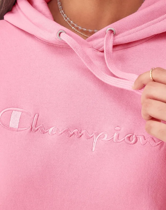 Powerblend Hoodie Relaxed Full Embroidered Script Logo Marzipan Pink Women Champion Hoodies and Sweatshirts