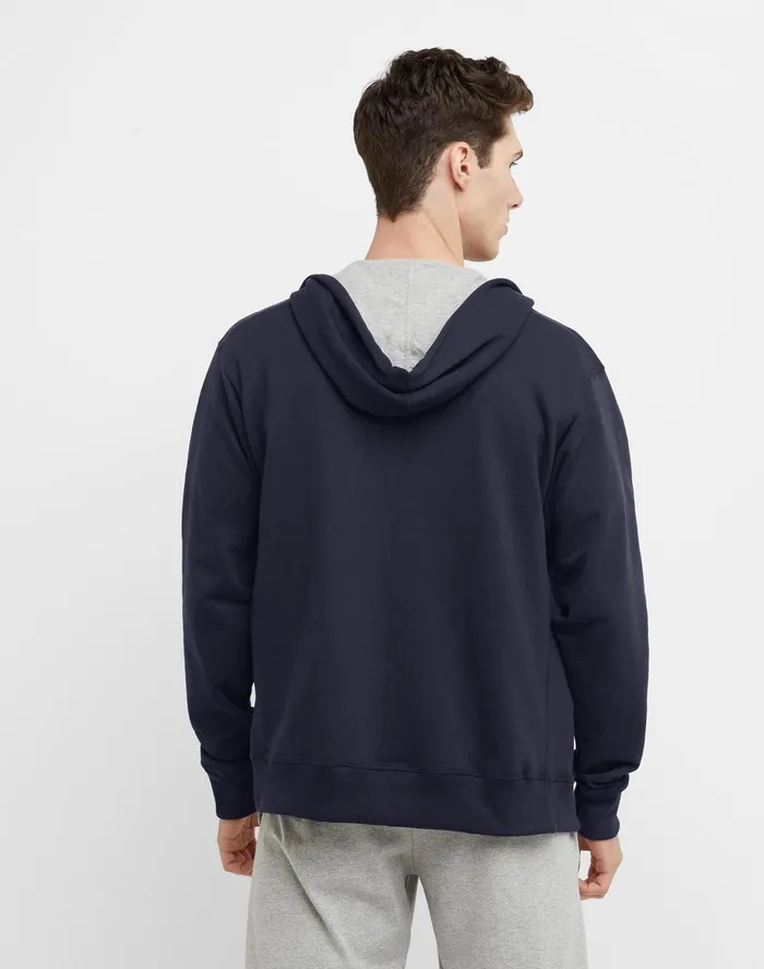Powerblend Hoodie Zip Up C Logo Navy Men Champion Hoodies and Sweatshirts