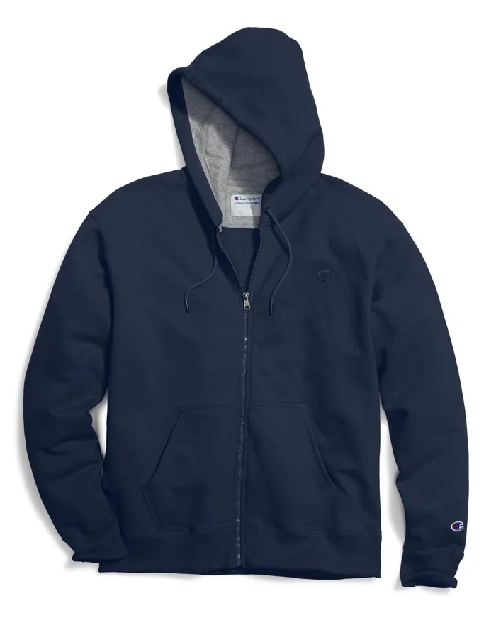Powerblend Hoodie Zip Up C Logo Navy Men Champion Hoodies and Sweatshirts
