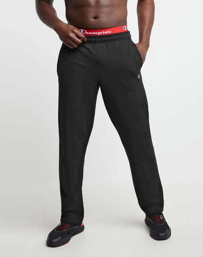 Powerblend Sweatpants Open Hem C Logo 32034 Black Men Champion Pants and Joggers