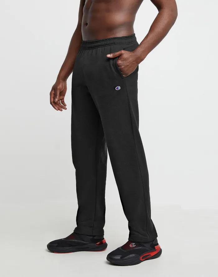 Powerblend Sweatpants Open Hem C Logo 32034 Black Men Champion Pants and Joggers