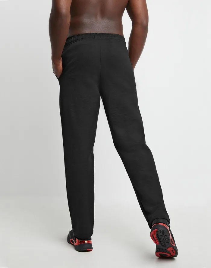 Powerblend Sweatpants Open Hem C Logo 32034 Black Men Champion Pants and Joggers