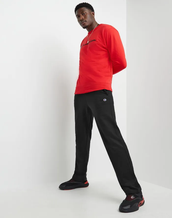 Powerblend Sweatpants Open Hem C Logo 32034 Black Men Champion Pants and Joggers