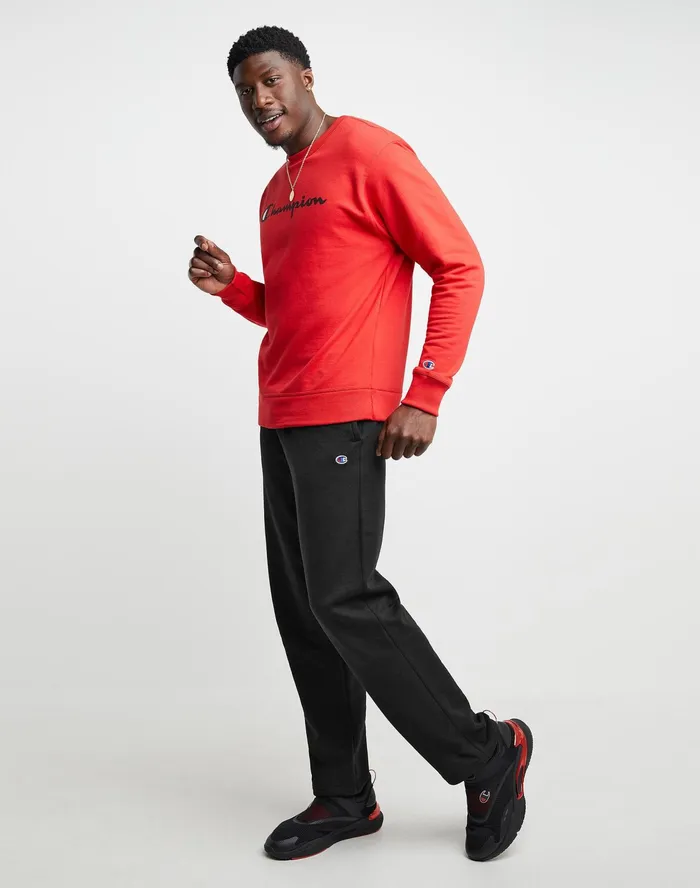 Powerblend Sweatpants Open Hem C Logo 32034 Black Men Champion Pants and Joggers
