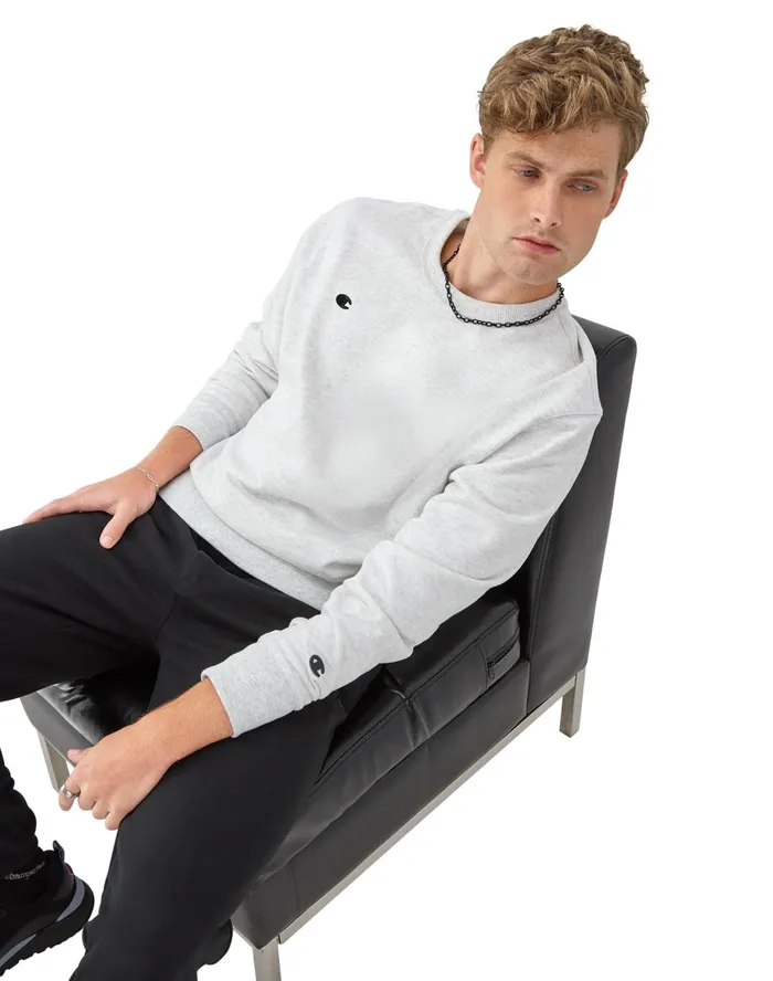 Premium Weave Crewneck Sweatshirt C Logo Silver Grey Men Champion Hoodies and Sweatshirts