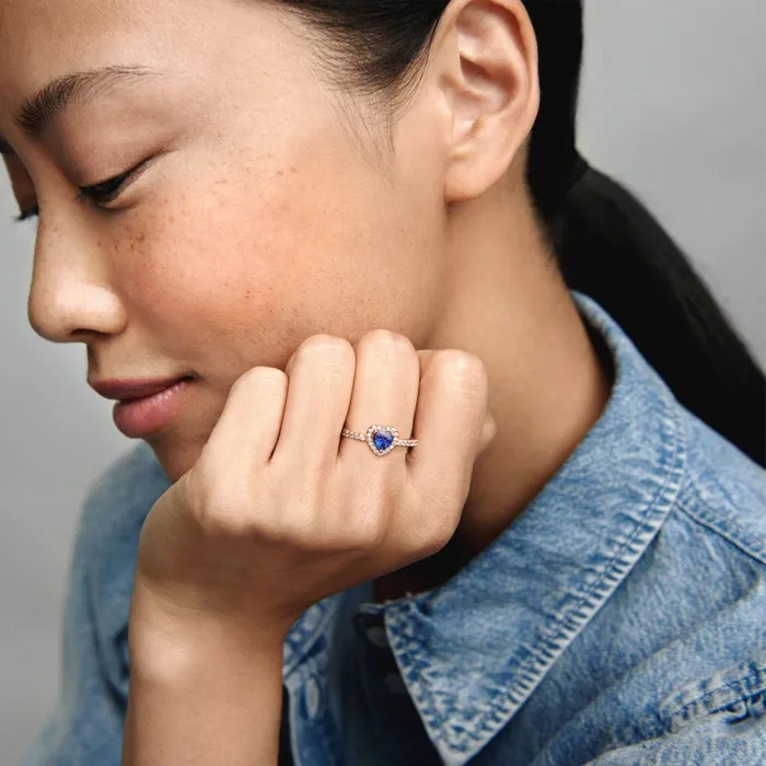 Promise Rings Women Pandora Sparkling Blue Elevated Heart Ring Blue