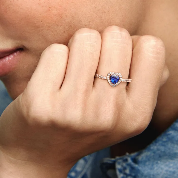 Promise Rings Women Pandora Sparkling Blue Elevated Heart Ring Blue