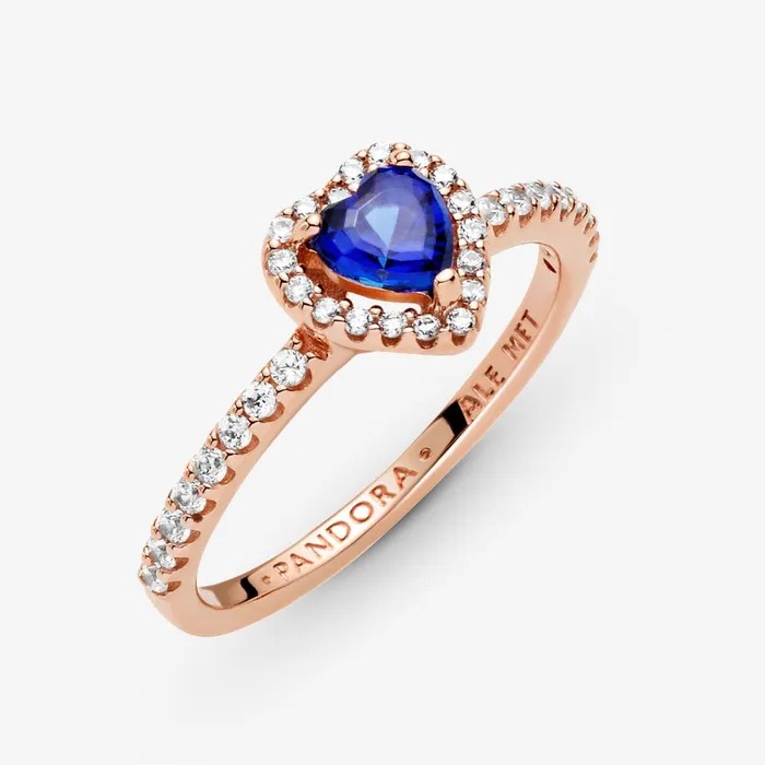 Promise Rings Women Pandora Sparkling Blue Elevated Heart Ring Blue