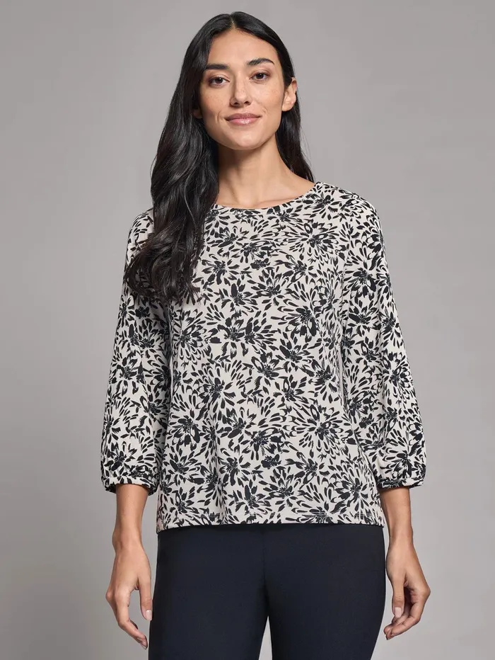 Puff Sleeve Printed Moss Crepe Top Women Jones New York Tops and Blouses