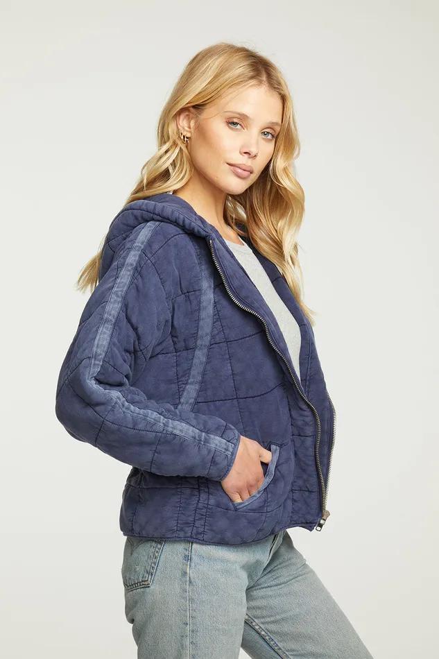 Quilted Heirloom Wovens Long Sleeve Batwing Hooded Zip Up Jacket Outerwear Chaser Brand Womens