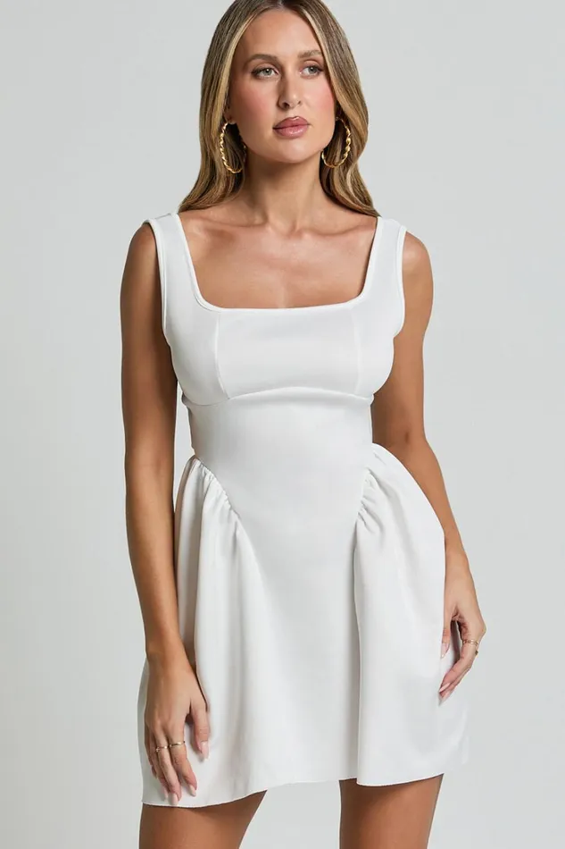 Rae Mini Dress 8211 Fit And Flare Babydoll Mini Dress In White Women Showpo Dresses