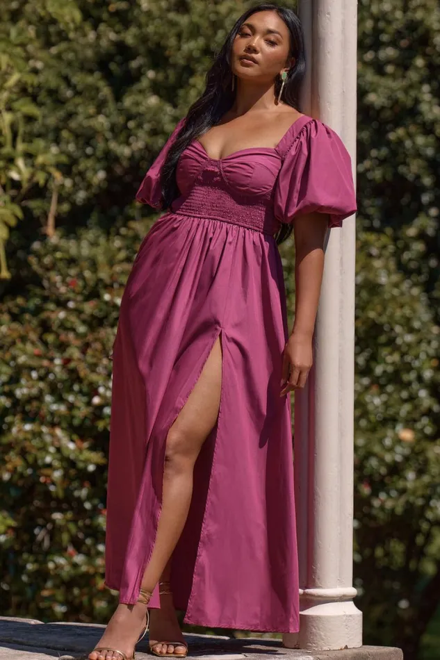 Raiza Midi Dress 8211 Shirred Waist Puff Sleeve Dress In Orchid Women Showpo Curve Clothes Raiza Midi Dress 8211 Shirred Waist Puff Sleeve Dress In Orchid Women Showpo Curve Clothes