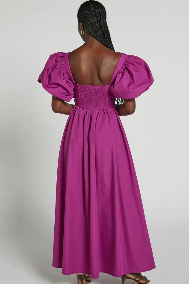 Raiza Midi Dress 8211 Shirred Waist Puff Sleeve Dress In Orchid Women Showpo Curve Clothes