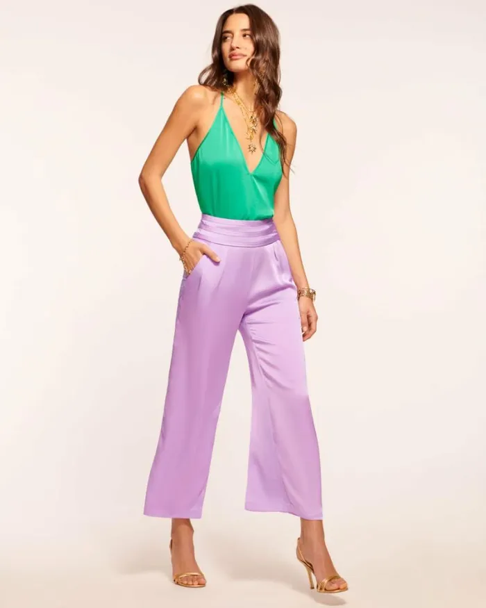 Ramy Brook Bottoms Women Joss Cropped Wide Leg Pant Mosaic Purple