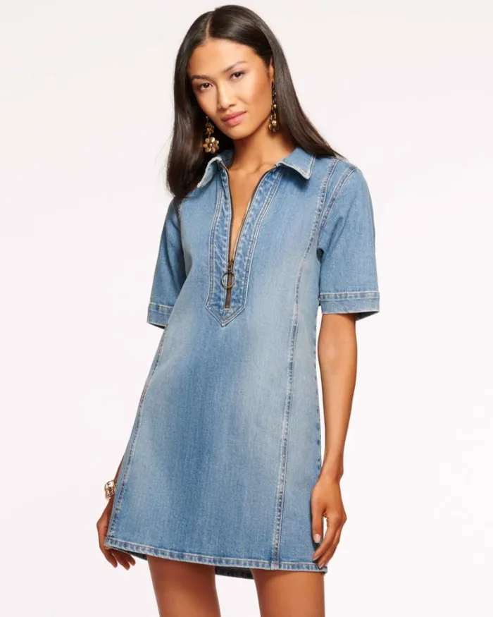 Ramy Brook Denim Women Tunechi Denim Shirt Dress Light Wash