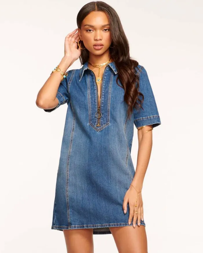 Ramy Brook Denim Women Tunechi Denim Shirt Dress Mercer Wash