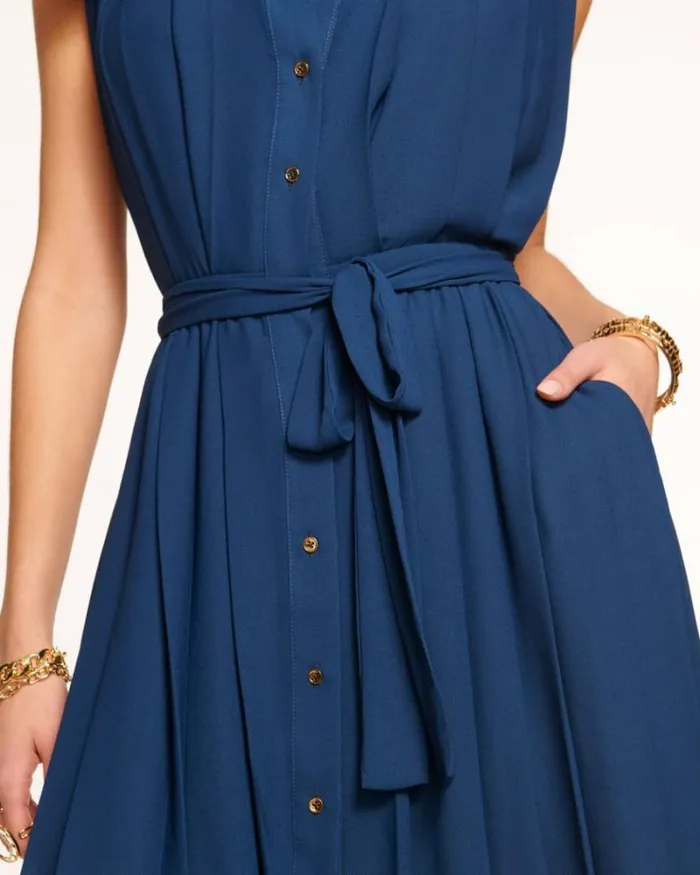 Ramy Brook Dresses Women Coraline Pleated Maxi Dress Spring Navy