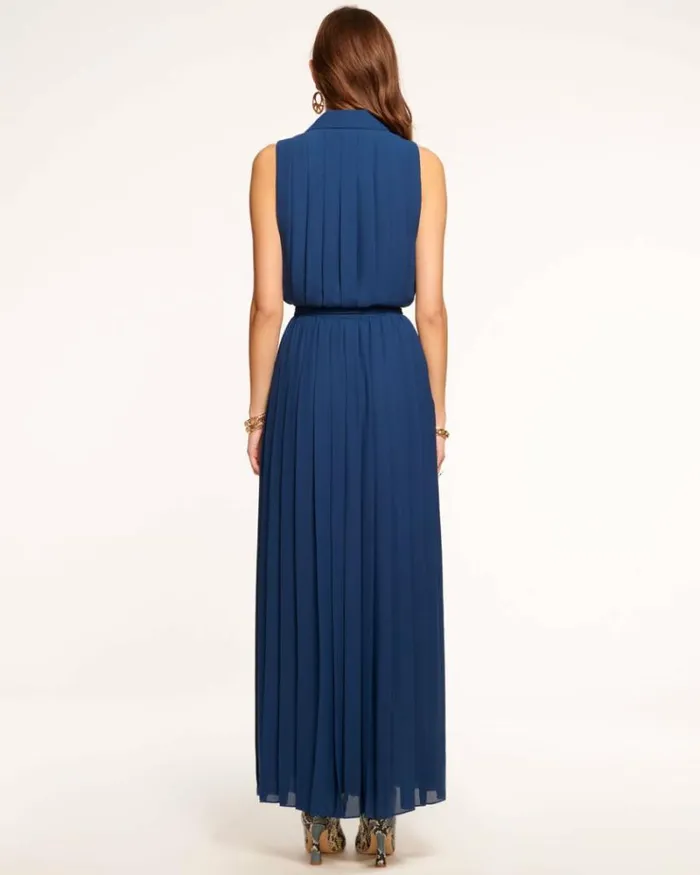 Ramy Brook Dresses Women Coraline Pleated Maxi Dress Spring Navy