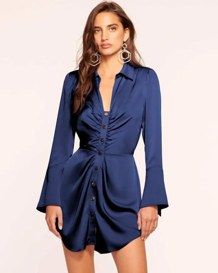 Ramy Brook Dresses Women Katelyn Long Sleeve Mini Dress Spring Navy