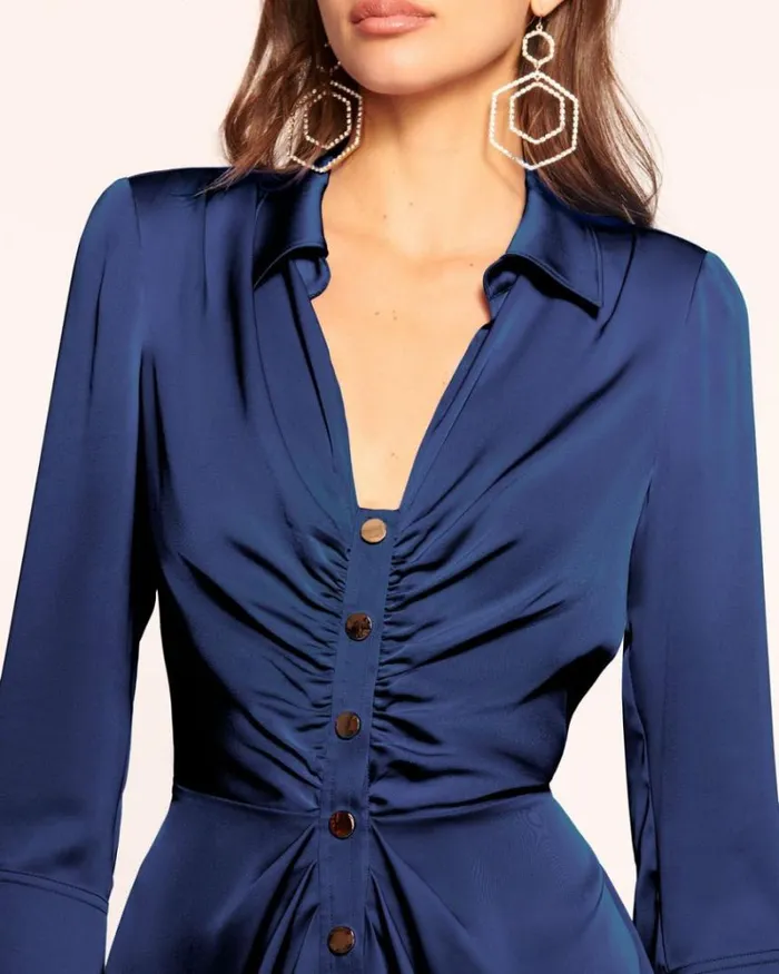 Ramy Brook Dresses Women Katelyn Long Sleeve Mini Dress Spring Navy