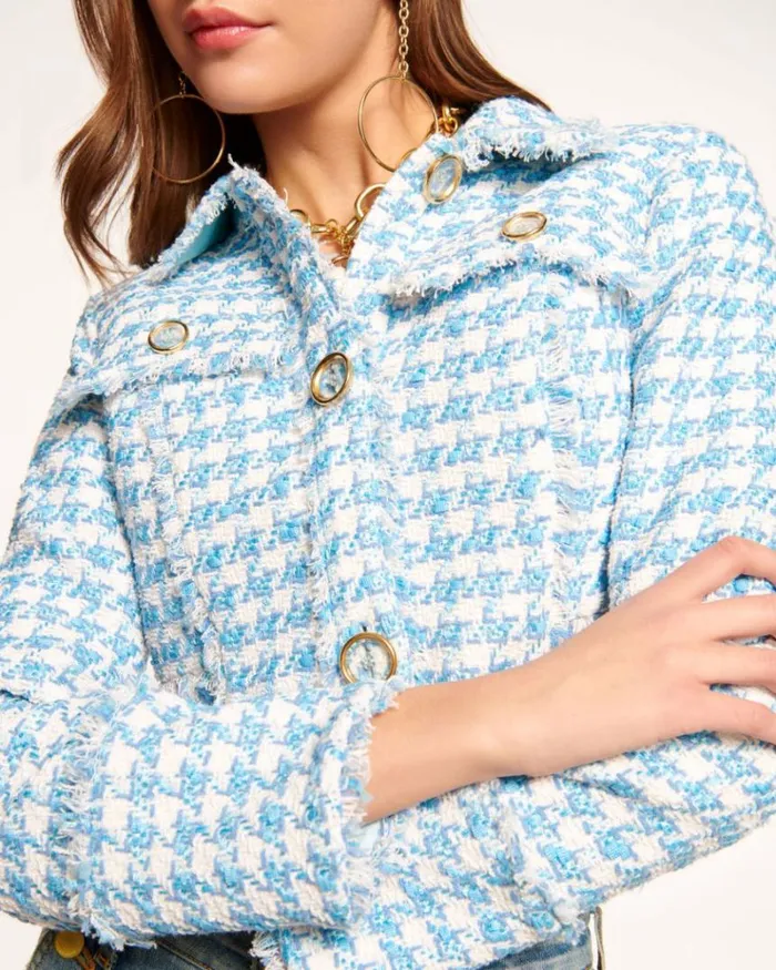 Ramy Brook Jackets Women Maleah Houndstooth Cropped Jacket Blue Houndstooth