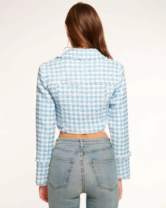 Ramy Brook Jackets Women Maleah Houndstooth Cropped Jacket Blue Houndstooth