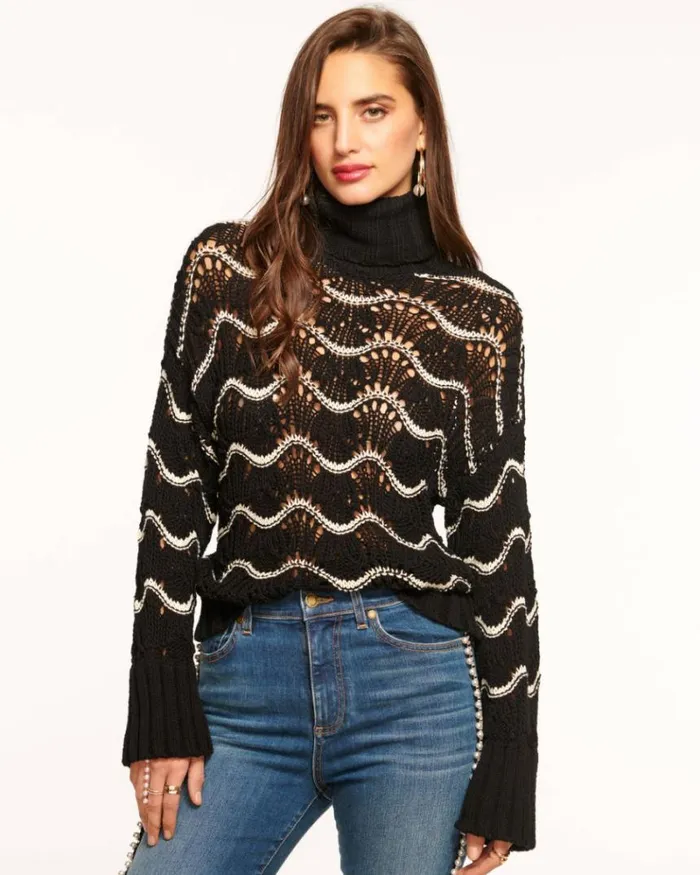 Ramy Brook Sweaters Women Skye Turtleneck Sweater Black Wave