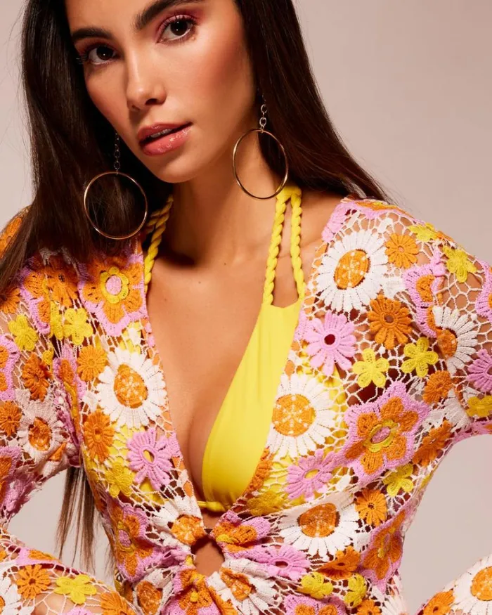Ramy Brook Swim and Coverups Women Analia Crochet Floral Coverup Dress Citrine Daisy