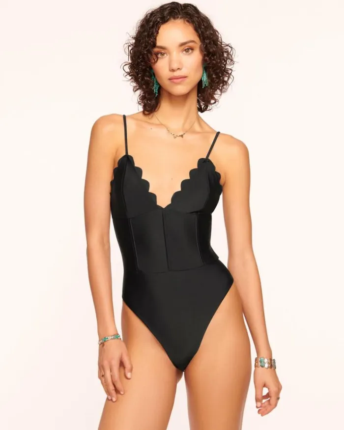 Ramy Brook Swim and Coverups Women Mikayla Scalloped One Piece Swimsuit Black