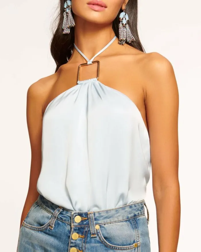 Ramy Brook Tops Women Devin Halter Top Crystal Blue
