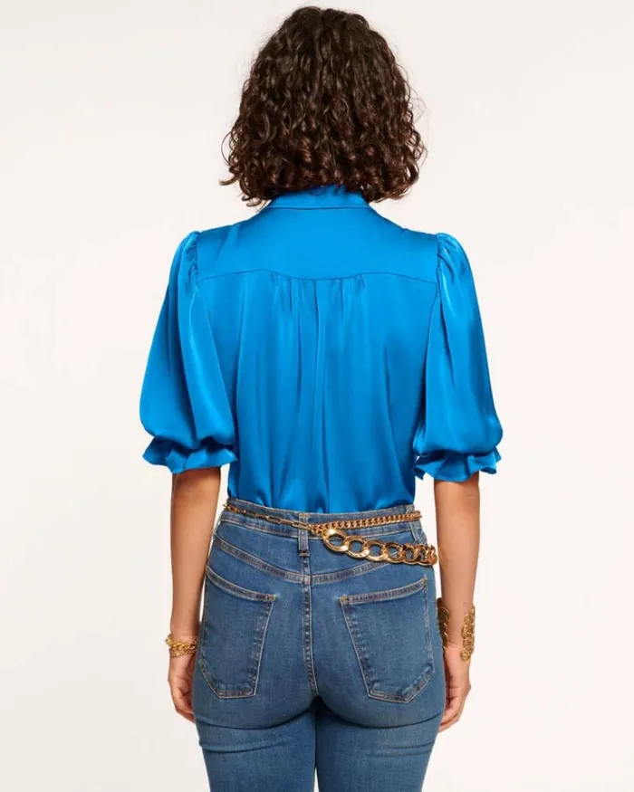 Ramy Brook Tops Women Dina Button Down Bodysuit Marrakech Blue