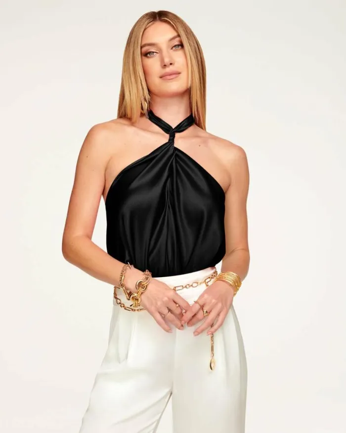 Ramy Brook Tops Women Harriet Halter Tank Top Black