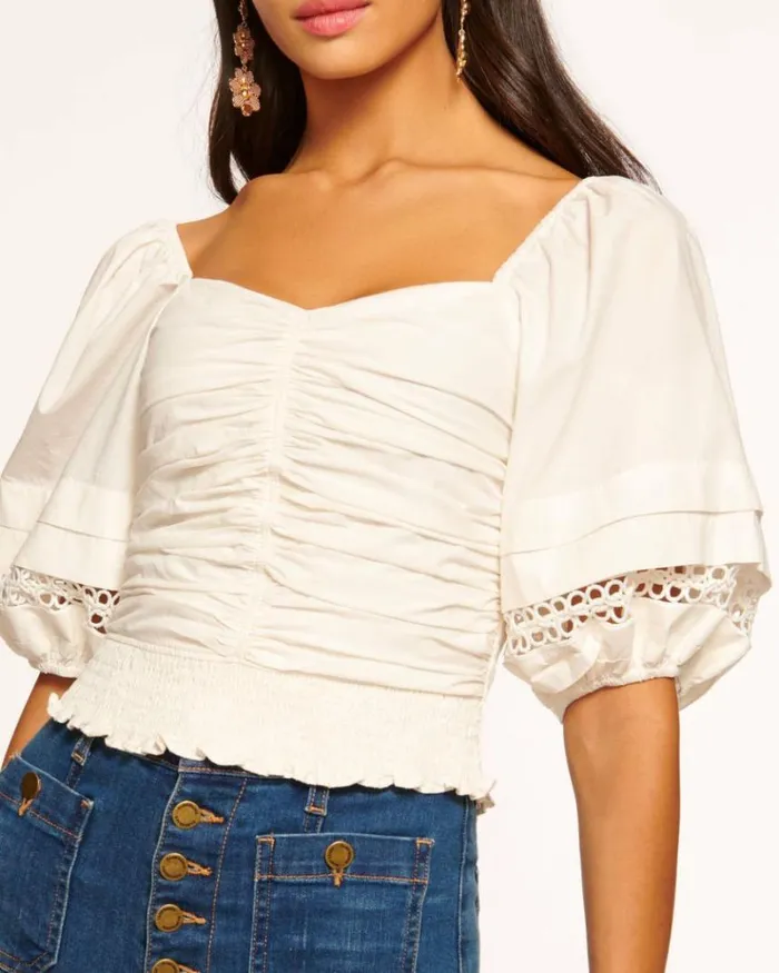 Ramy Brook Tops Women Zayla Poplin Smocked Top White